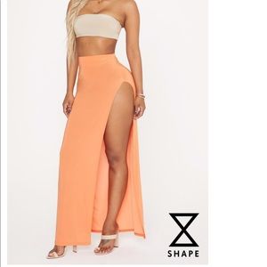 Orange Midi skirt w/ high slit
